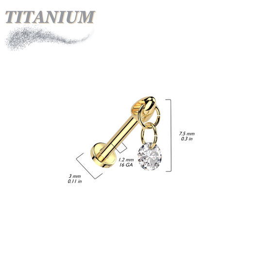 Titanium Internal Thread Labret with Dangle CZ