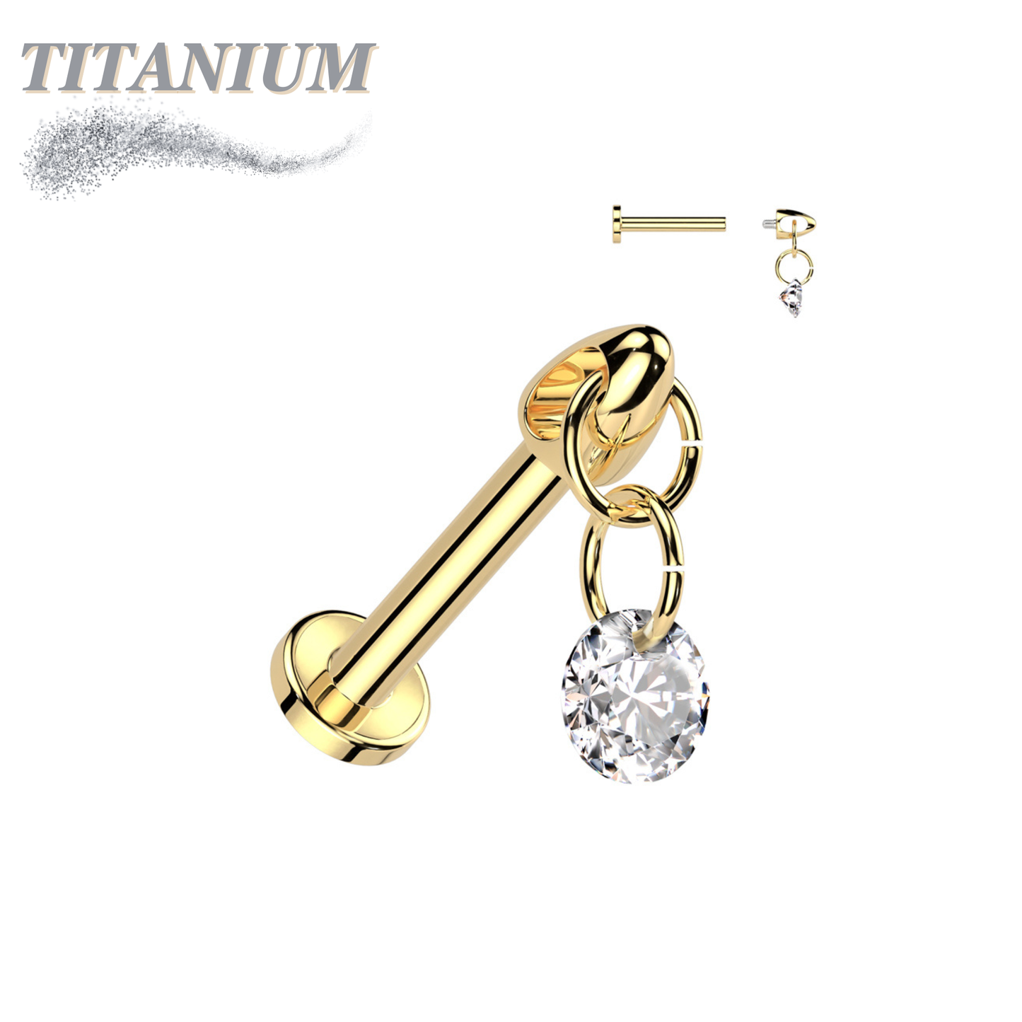 Titanium Internal Thread Labret with Dangle CZ