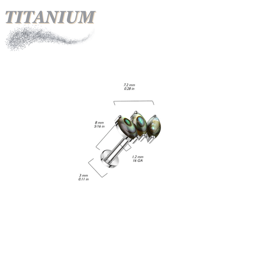 Titanium Internal Threaded Triple Marquise Fan with Natural Stone Top Labret Combo