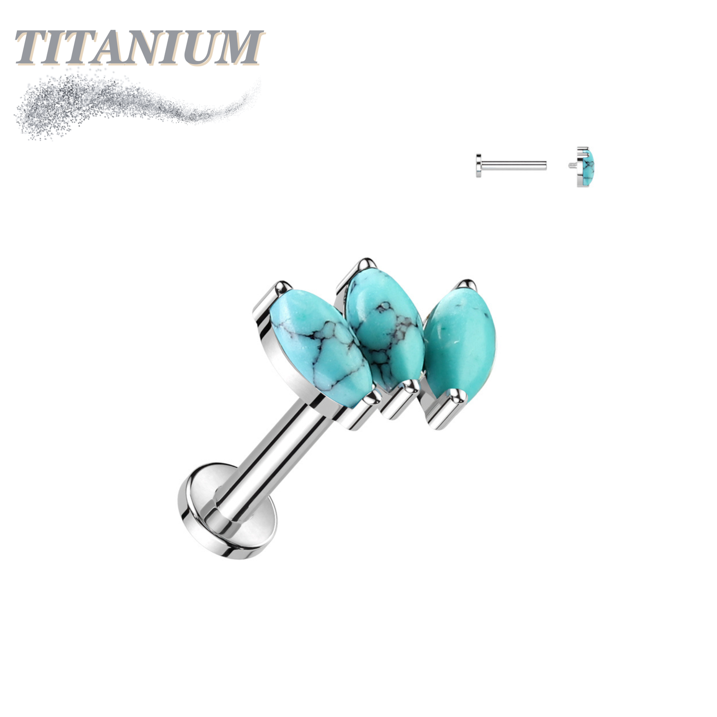 Titanium Internal Threaded Triple Marquise Fan with Natural Stone Top Labret Combo