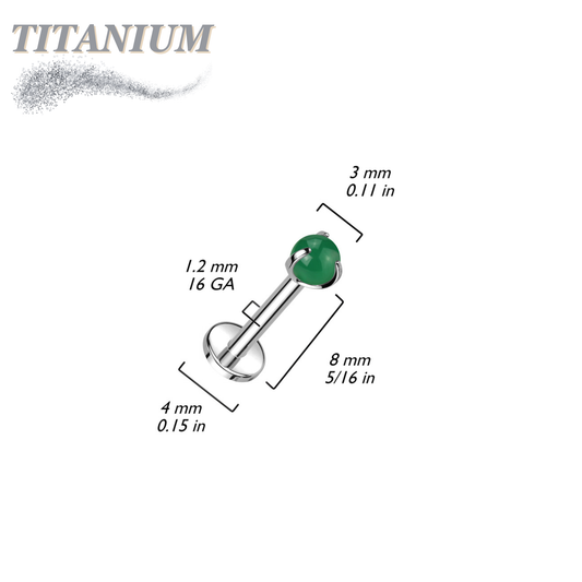 Titanium Internally Threaded Labret with Claw Set Natural Stone Ball Top