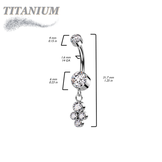 Titanium Internally Threaded Bezel Set CZ with 4 Dangle Cluster