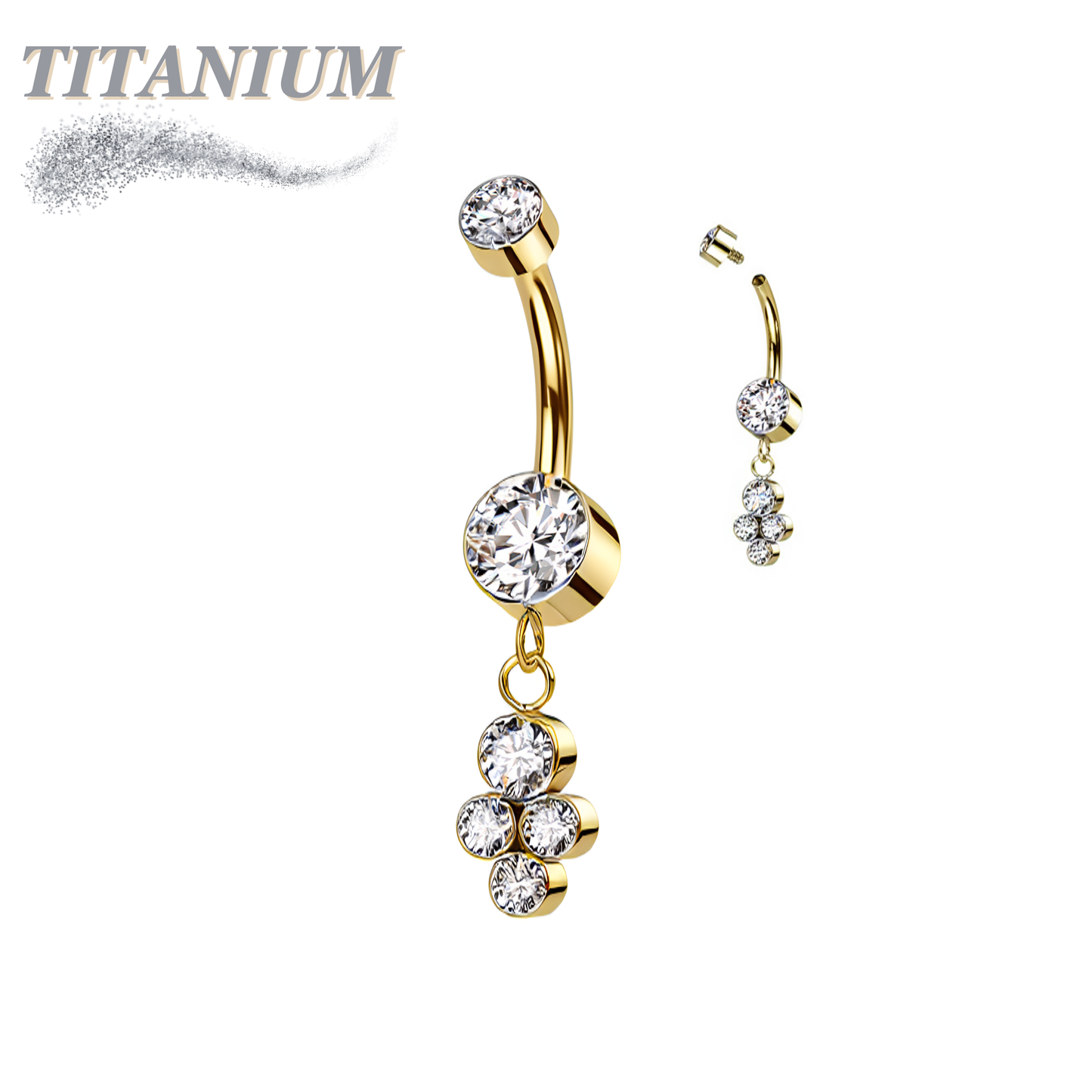 Titanium Internally Threaded Bezel Set CZ with 4 Dangle Cluster