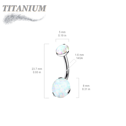 Titanium Prong Clasped Round Opal Belly Bananas Internally Threaded