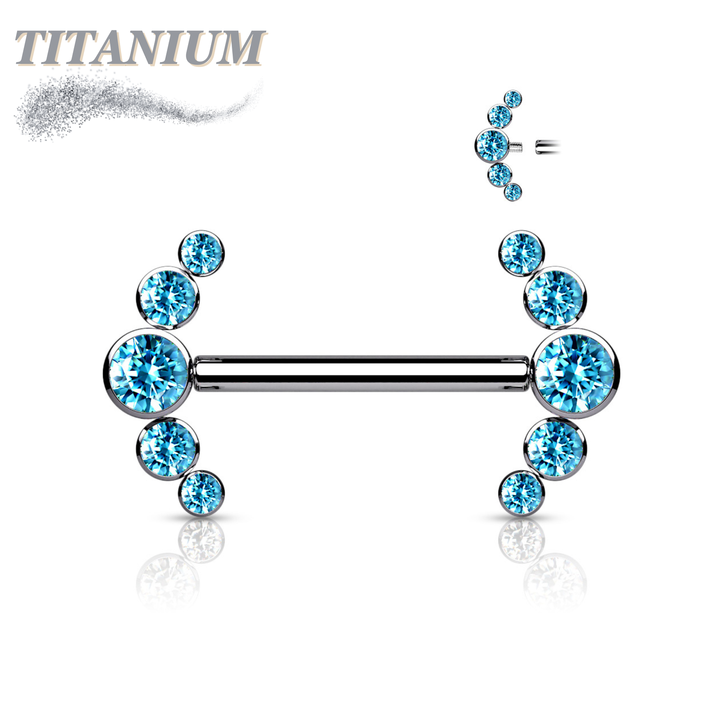 Titanium Nipple 5 CZ Curve Ends Internal Threaded Barbell