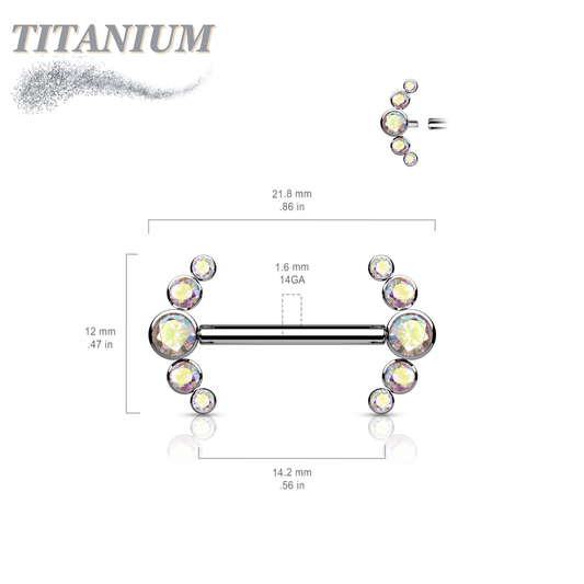 Titanium Nipple 5 CZ Curve Ends Internal Threaded Barbell