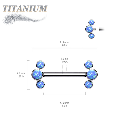 Titanium Opal 3 Curve Ends Forward Face Internal Thread Nipple Bars
