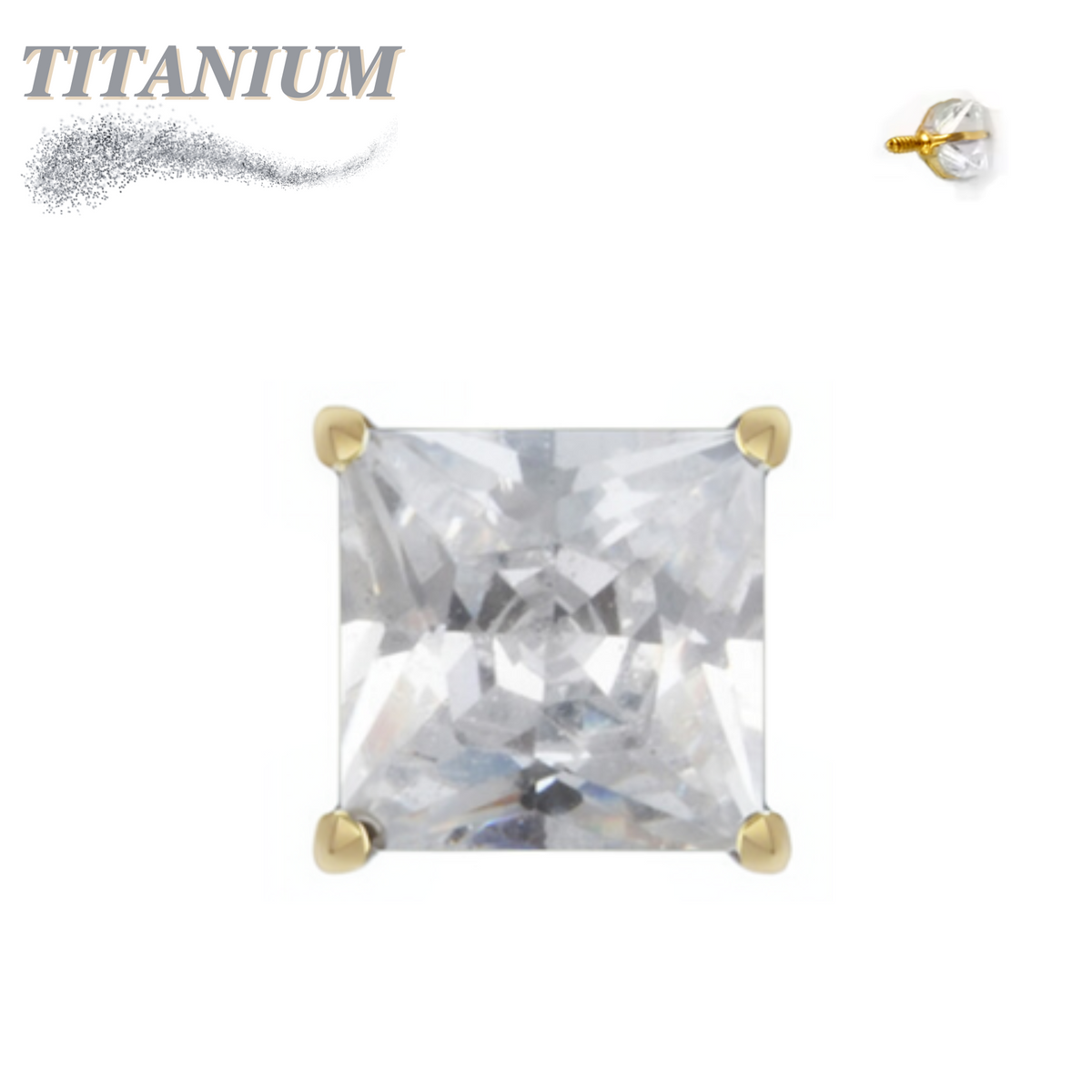 Titanium Internal Thread Square Gem in Claw Set - Top Only