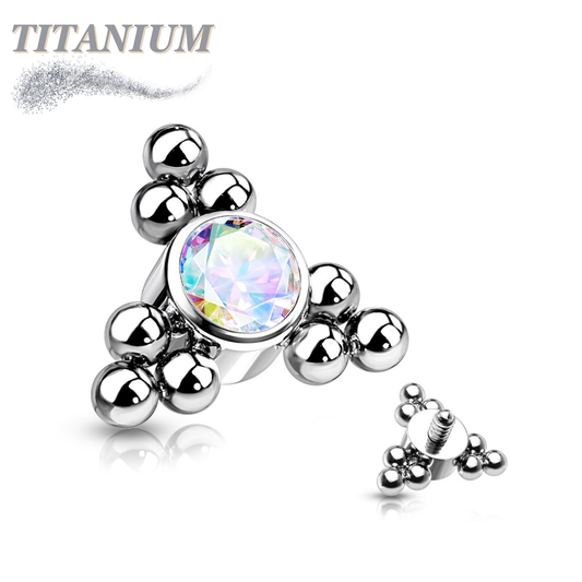 Internal Thread Titanium Single CZ with Triple Ball Clusters Top