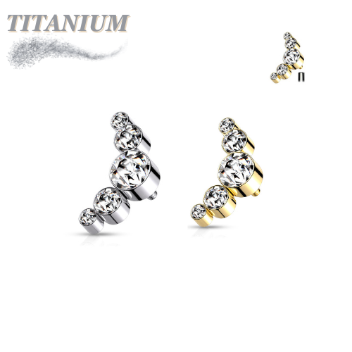 Titanium Internally Threaded 5 Bezel Gem Curve Top