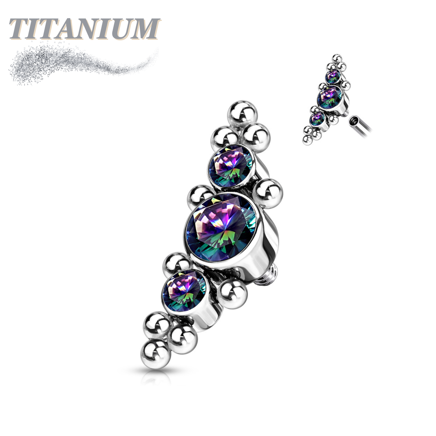 Titanium Internal Thread 3 Bezel Set CZ Top with Micro Clusters