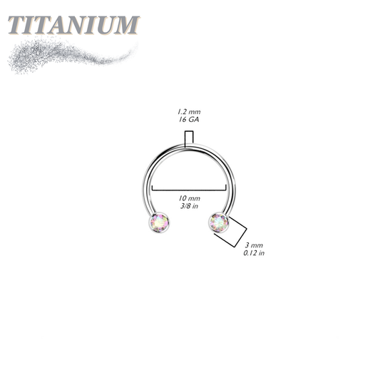 Threadless Titanium Horseshoe with Front Facing Bezel Set CZ Balls