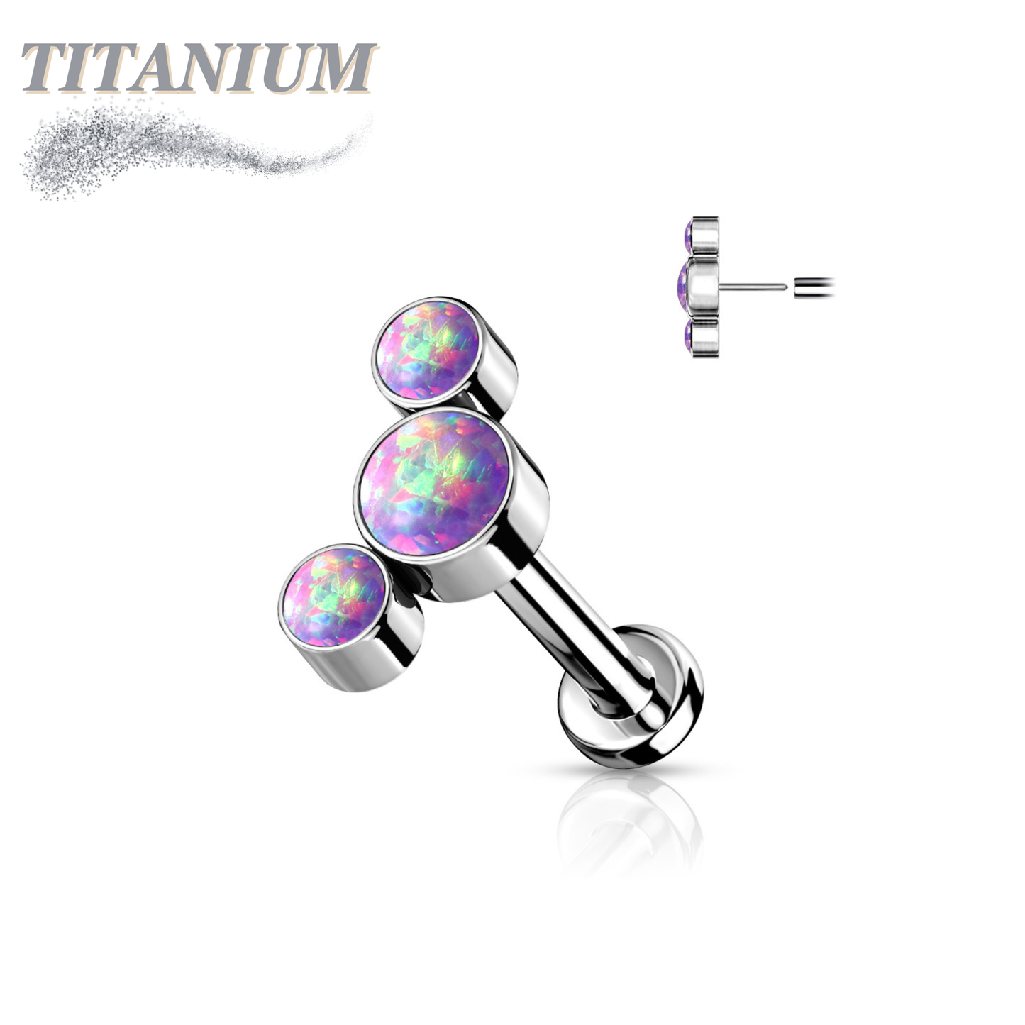 Threadless Titanium Flat Back Labret Combo with 3 Opal Curve Top