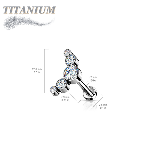 Threadless Pushpin Titanium 5 CZ Bezel Curve Labret Combo