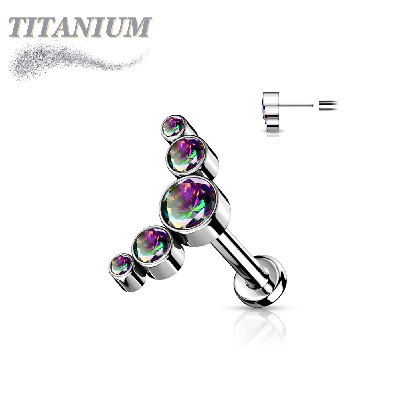 Threadless Pushpin Titanium 5 CZ Bezel Curve Labret Combo