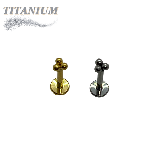 Threadless Titanium Pushpin Triangular 3 Ball Cluster Labret Combo - 4mm base
