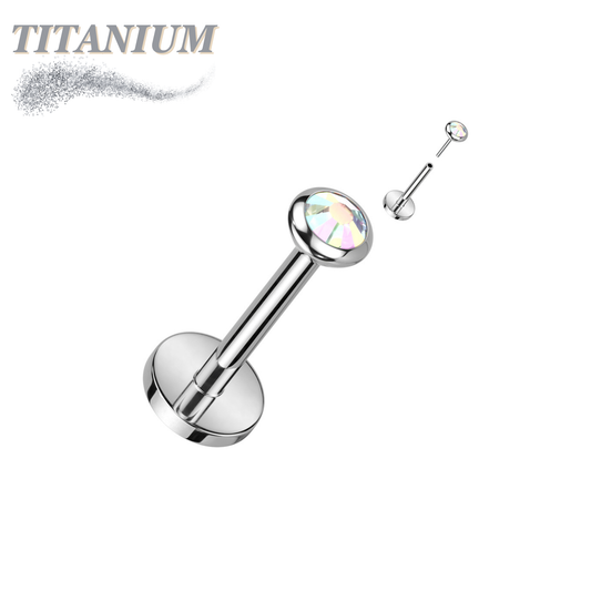 Threadless Titanium Labret with CZ Bezel Set Flat Top (4mm Base)