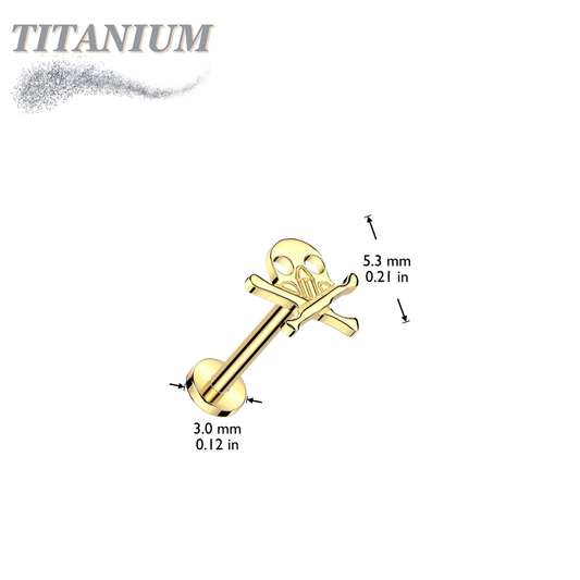 Threadless Titanium Labret with Skull & Crossbones Top
