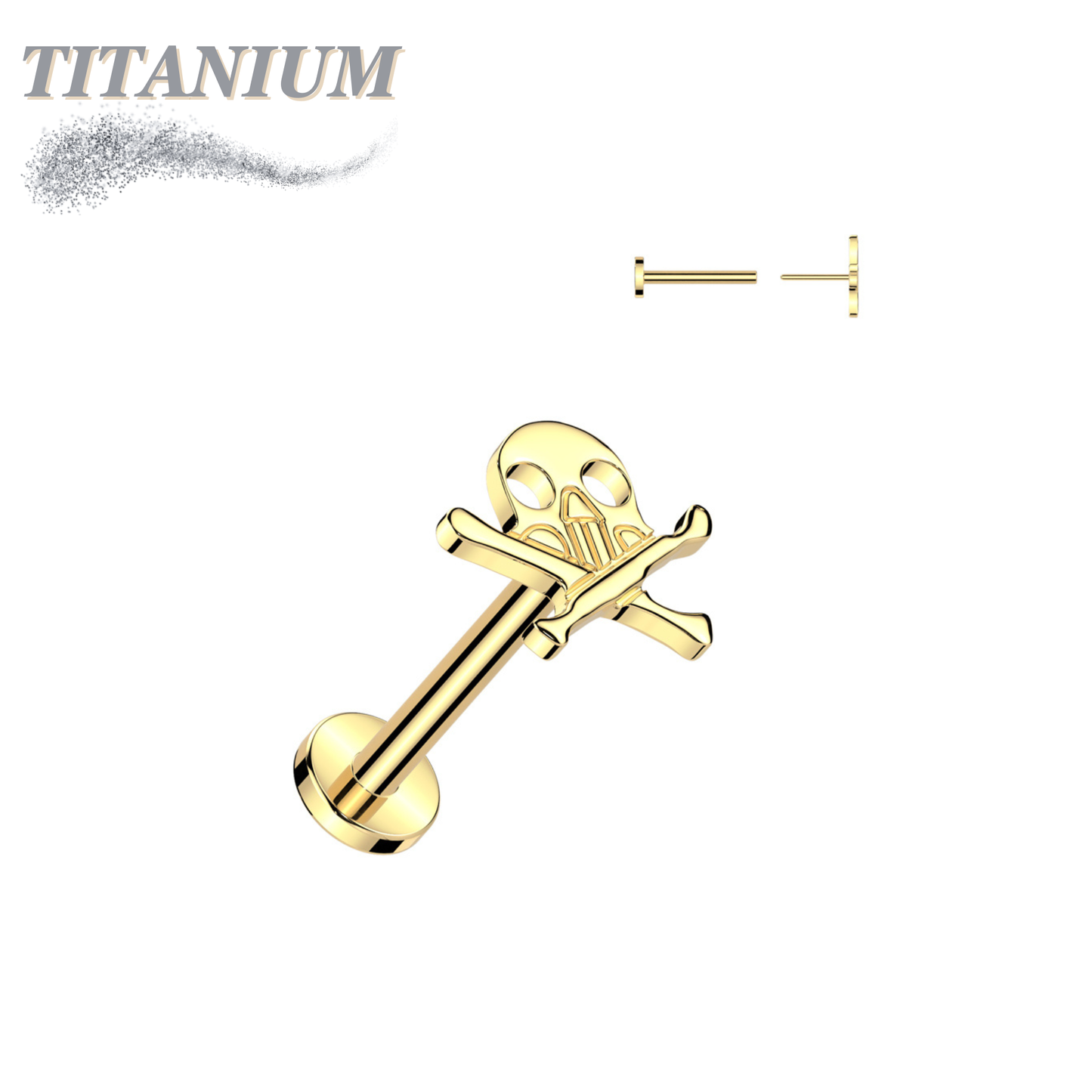 Threadless Titanium Labret with Skull & Crossbones Top
