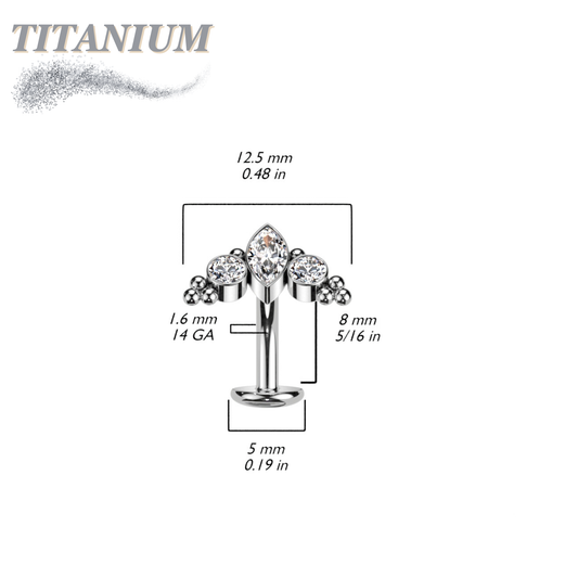 Titanium Threadless Floating Belly Ring with Marquise/CZ/Cluster Ball Top