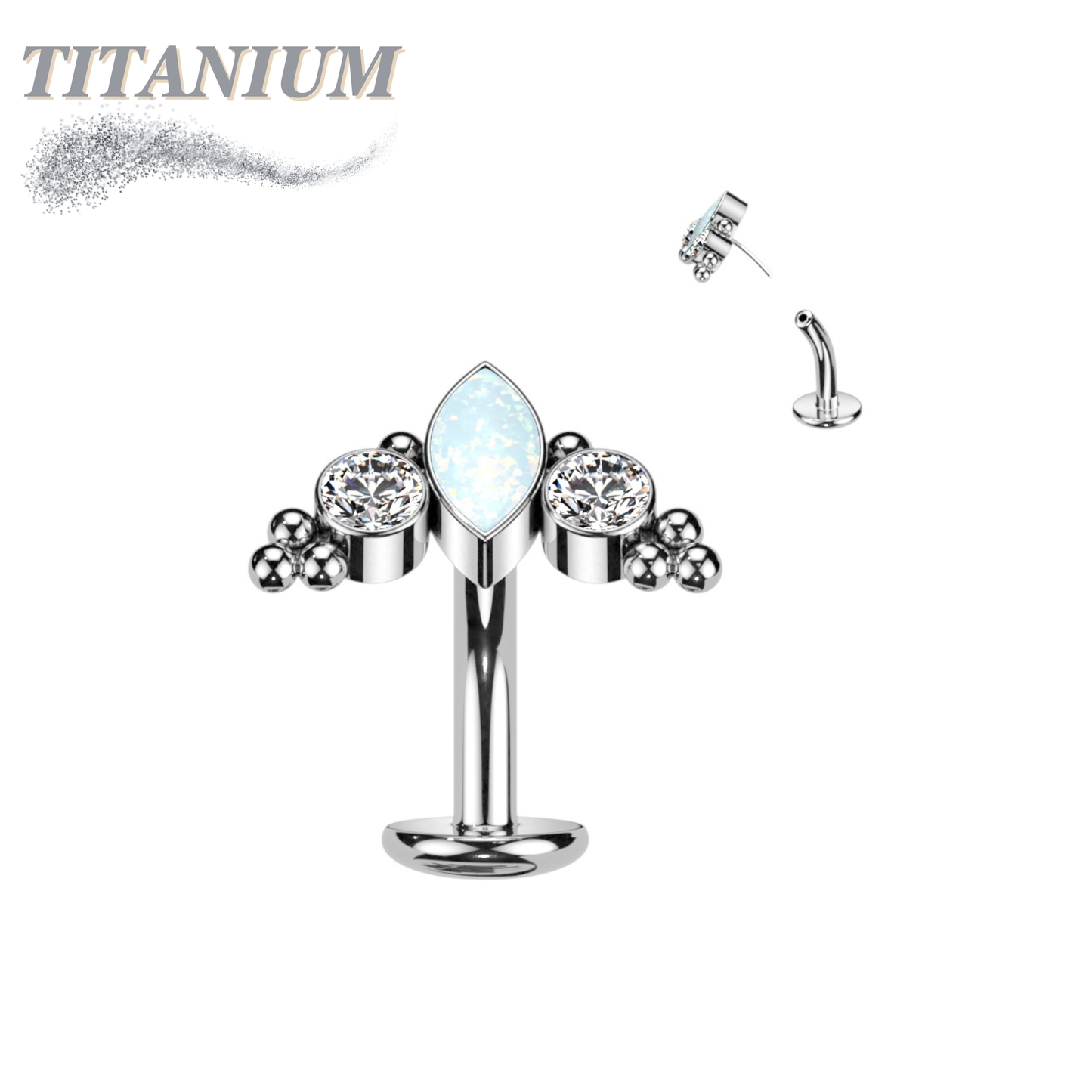 Titanium Threadless Floating Belly Ring with Marquise/CZ/Cluster Ball Top