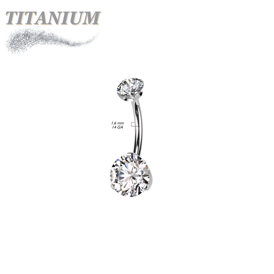 Titanium Threadless Belly Ring with Prong/CNC Claw Set CZ