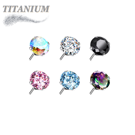 Threadless Titanium Zircon Prong Gem Top Only