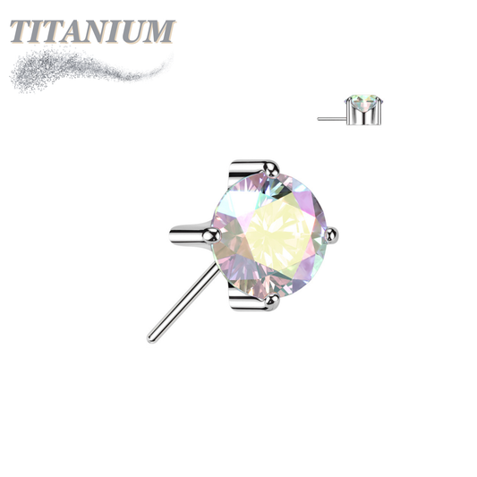 Threadless Titanium Zircon Prong Front Facing Gem Top Only