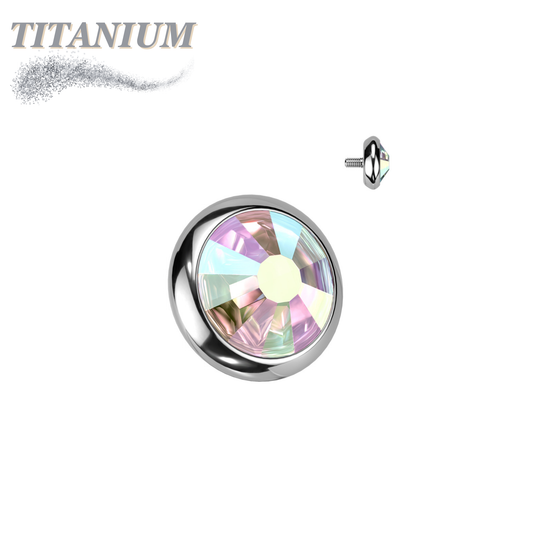 Internally Threaded Titanium Bezel Set Flat Gem Tops for Dermals/Labrets