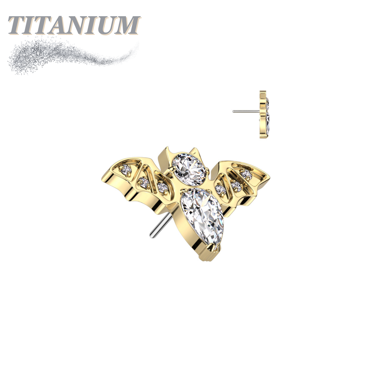 Threadless Titanium CZ Bat Top Only