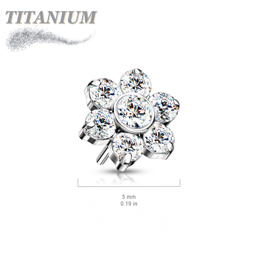 Titanium Threadless CZ Flower Top Only