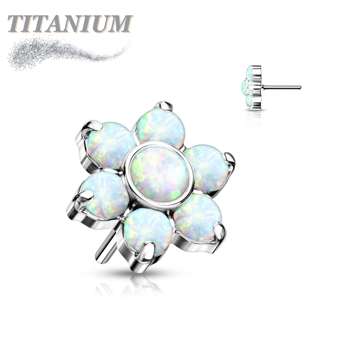 Titanium Threadless Opal Flower Top Only