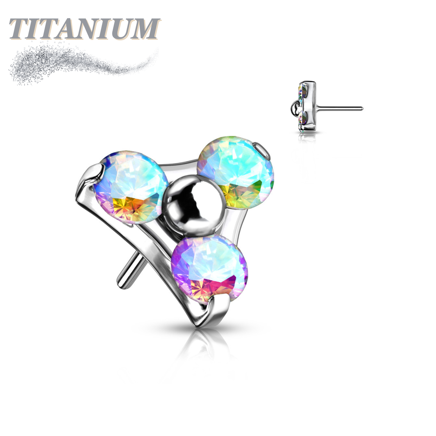 Threadless Titanium Zircon Trinity Triangle Top Only