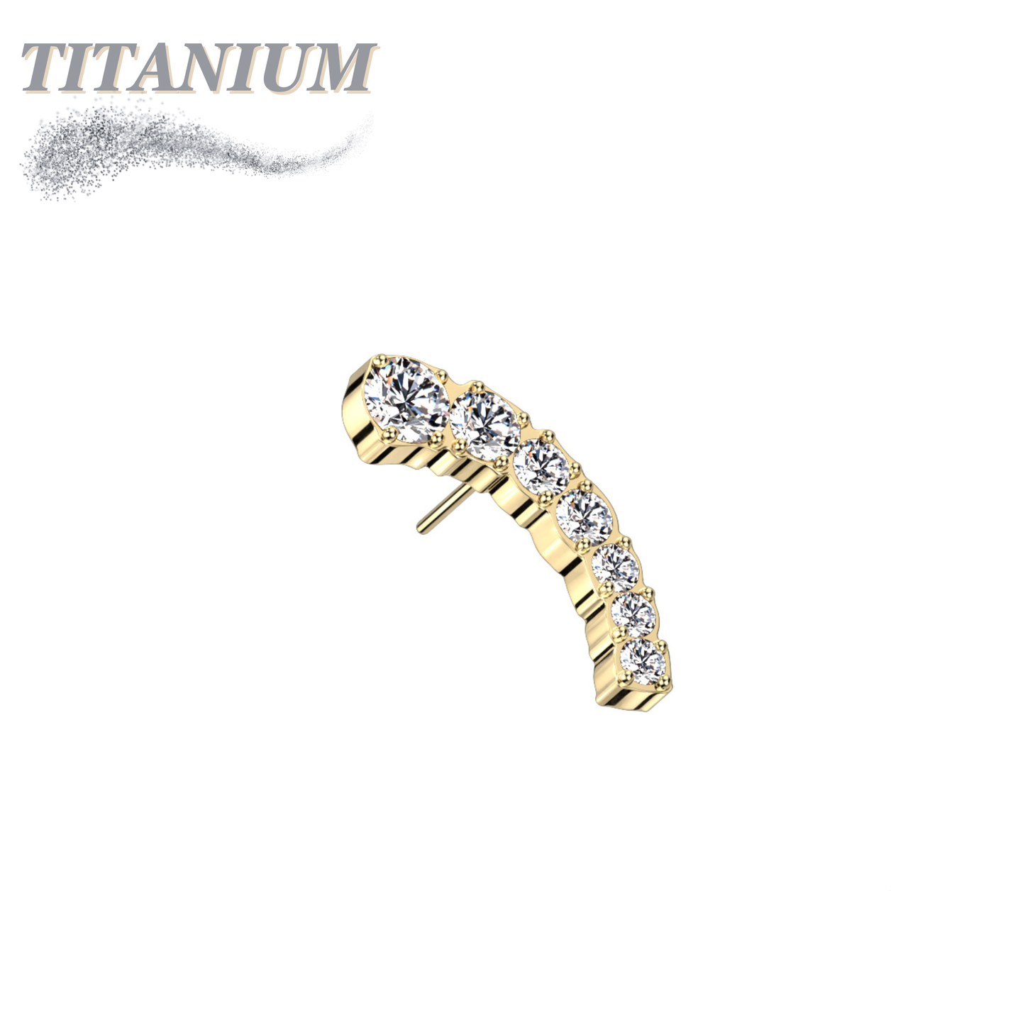 Threadless Titanium Prong Set Descending 7 CZ Curved Top Only