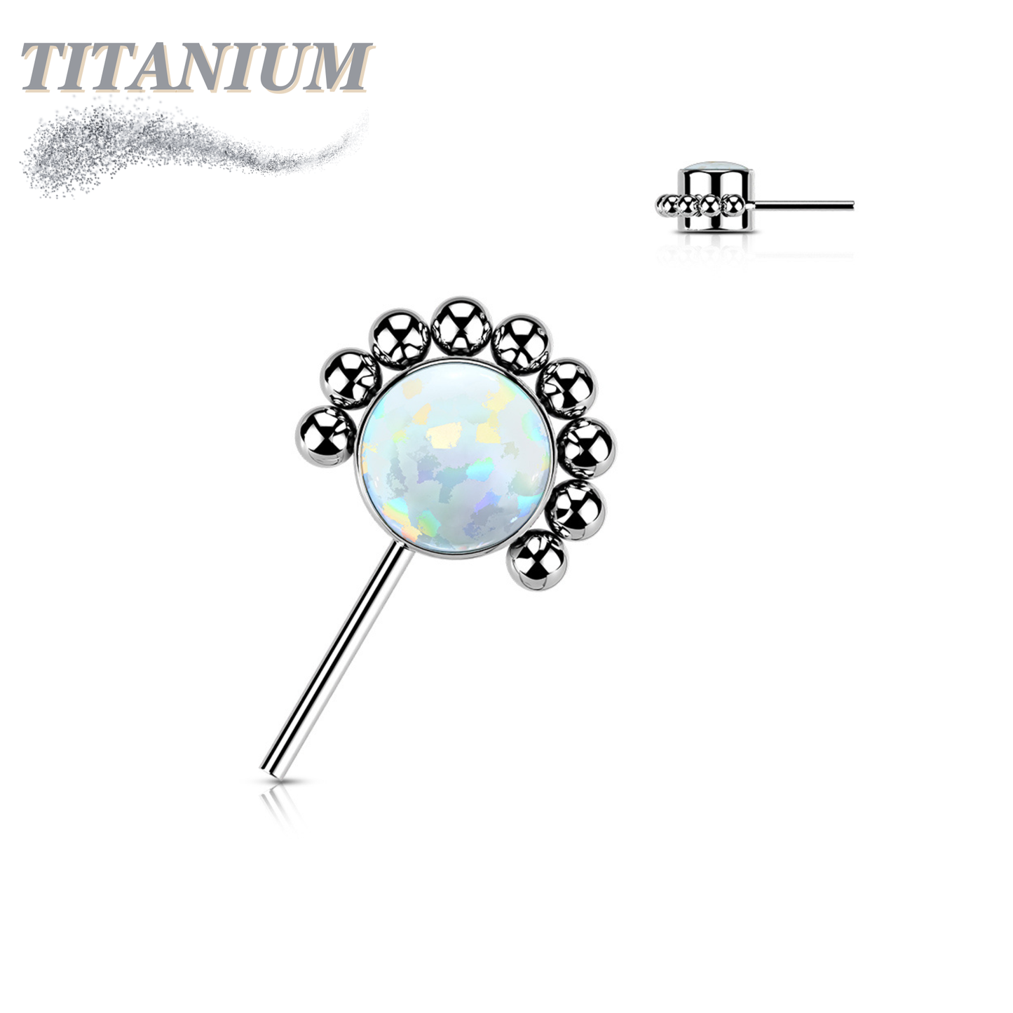 Titanium Threadless Forward Facing Gem or Opal with Beaded Micro Ball Edge Top Only