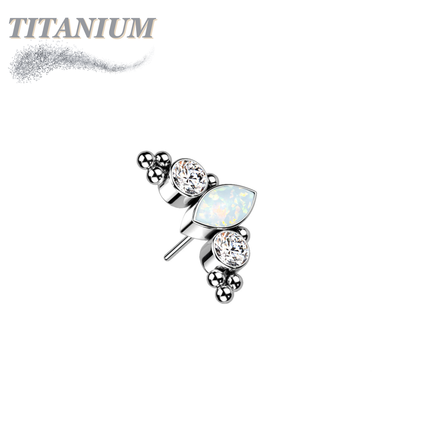 Titanium Threadless Top with Marquise CZ Surrounded by CZ & Ball Cluster