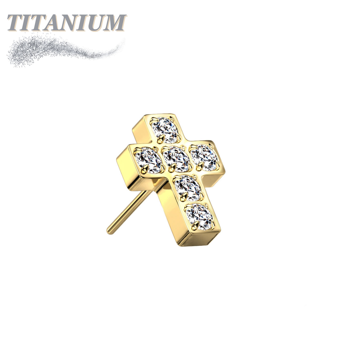 Titanium Threadless 6 CNC Set CZ Cross Top Only
