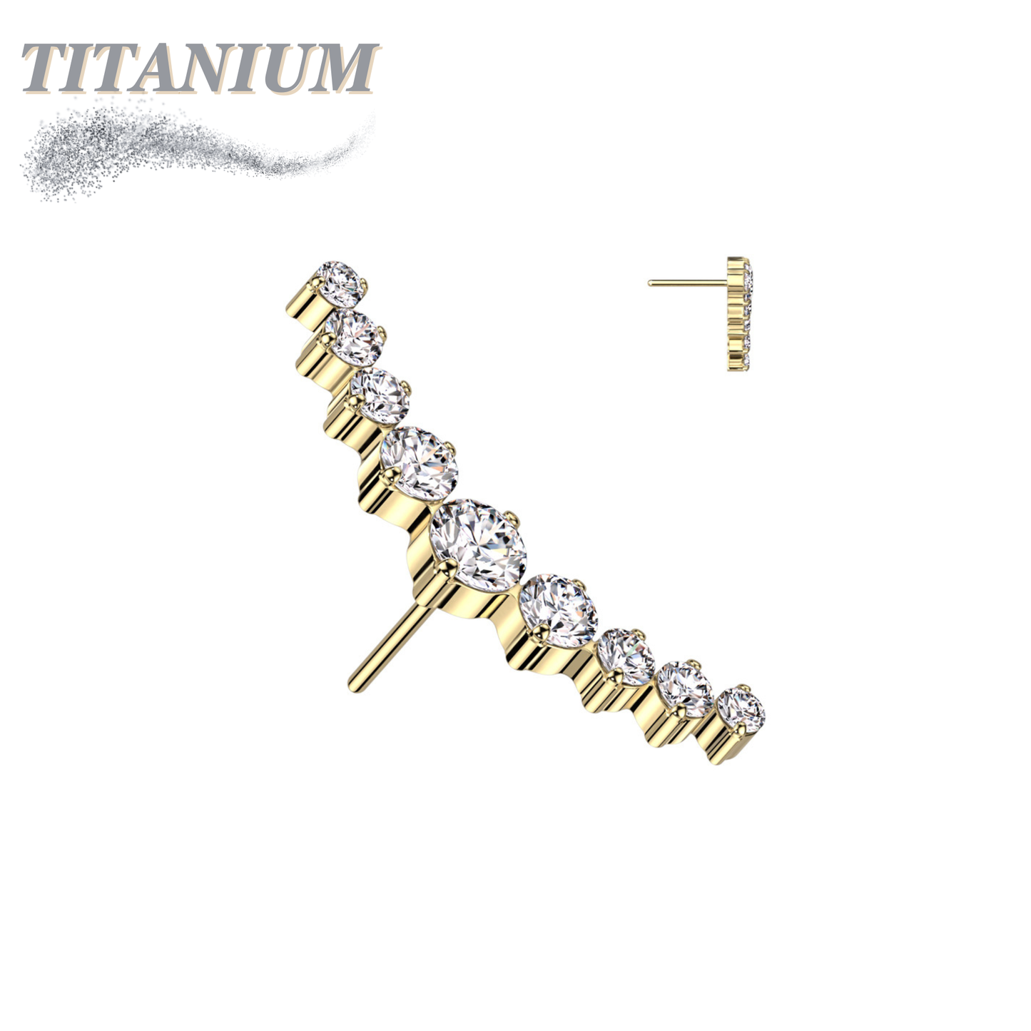 Threadless Titanium 9 CZ Curved Top Only