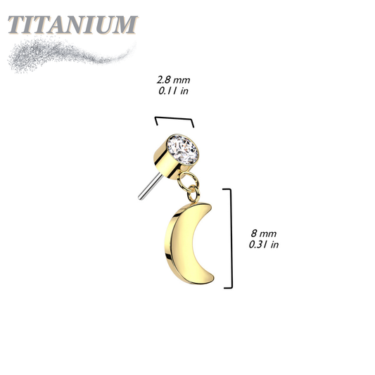 Threadless Titanium Round Bezel with Dangle Crescent Moon Top Only