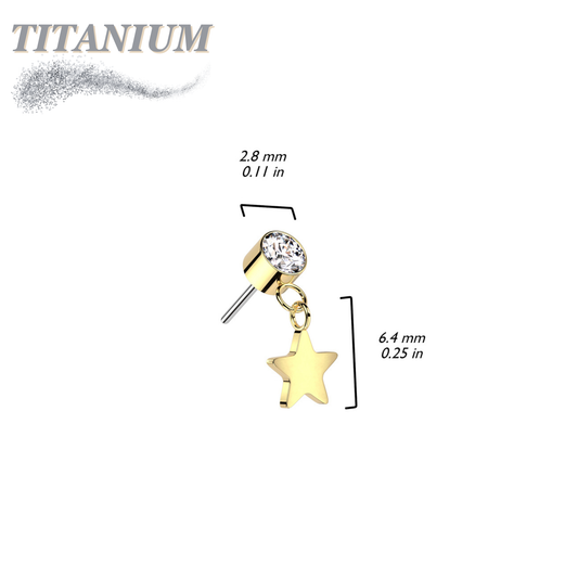 Threadless Titanium Round Bezel with Dangle Star Top Only