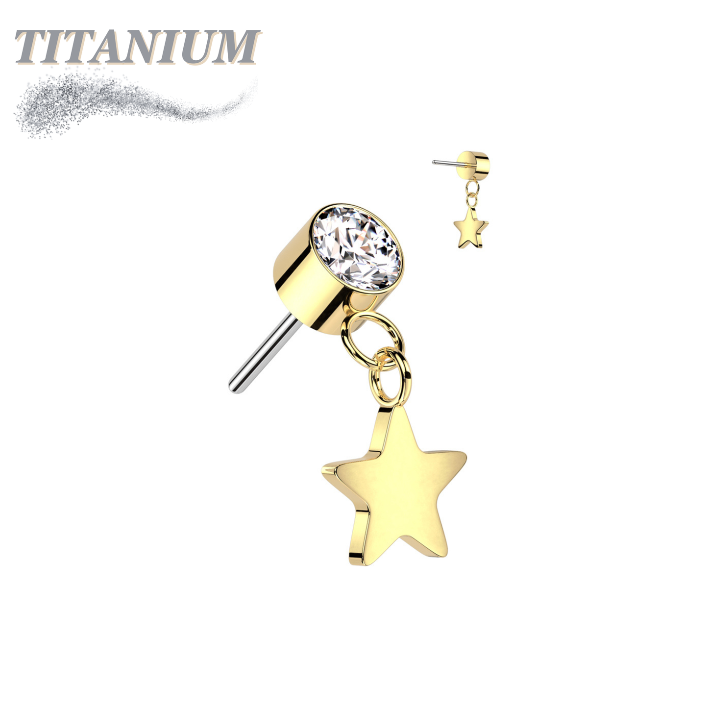 Threadless Titanium Round Bezel with Dangle Star Top Only