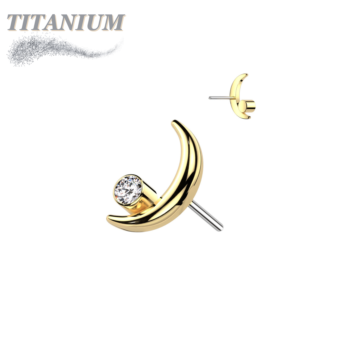 Threadless Titanium Crescent Moon with Bezel CZ Top Only