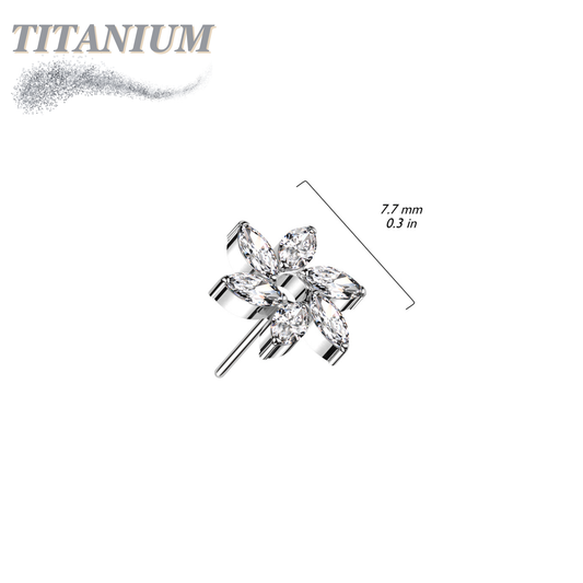 Threadless Titanium Marquise CZ Pinwheel Flower Top Only