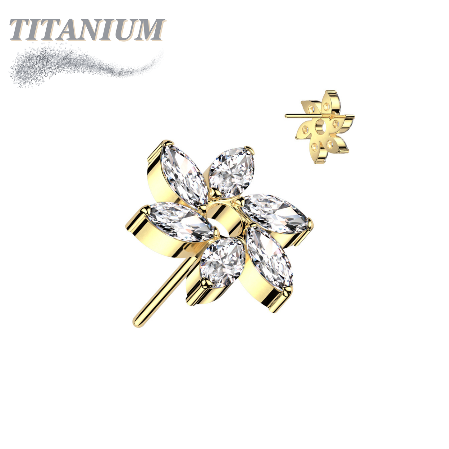 Threadless Titanium Marquise CZ Pinwheel Flower Top Only