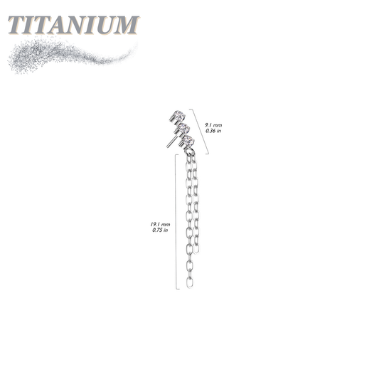 Threadless Titanium 3CZ with Double Dangle Chain Top Only