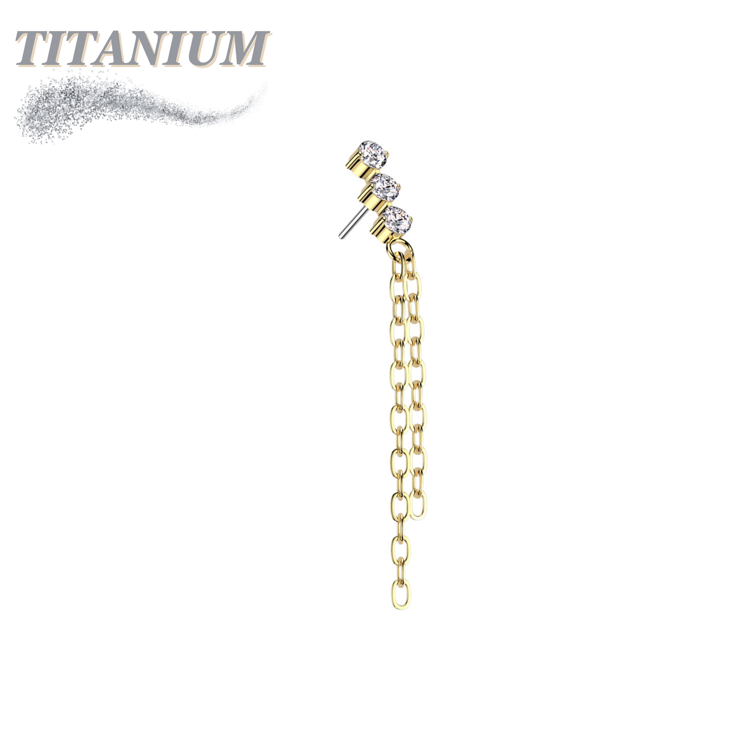 Threadless Titanium 3CZ with Double Dangle Chain Top Only