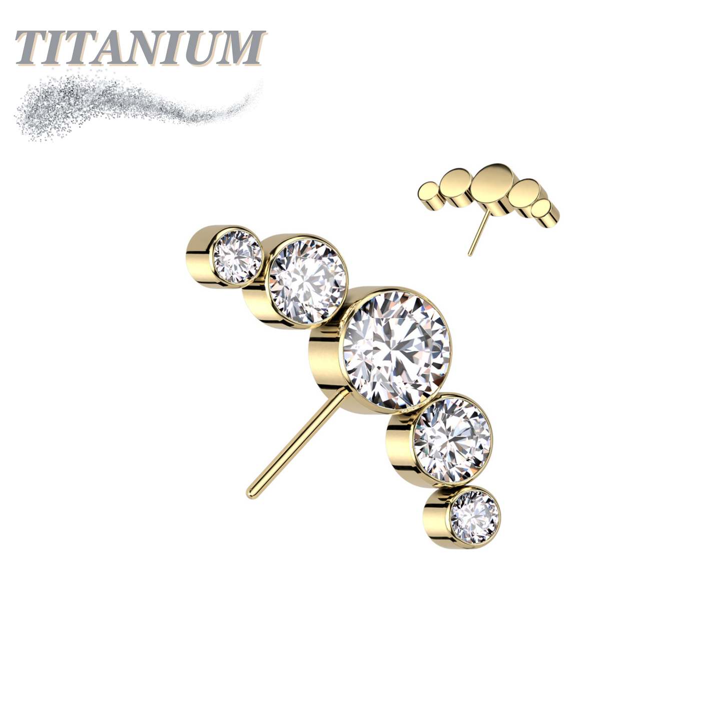 Threadless Front Facing 5 CZ Bezel Curve Top Only