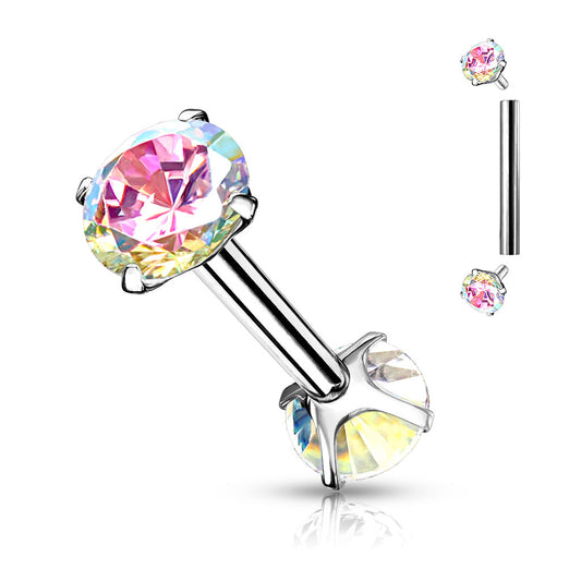 Surgical Steel 16G Barbell with Internally Threaded CZ Prong Ends