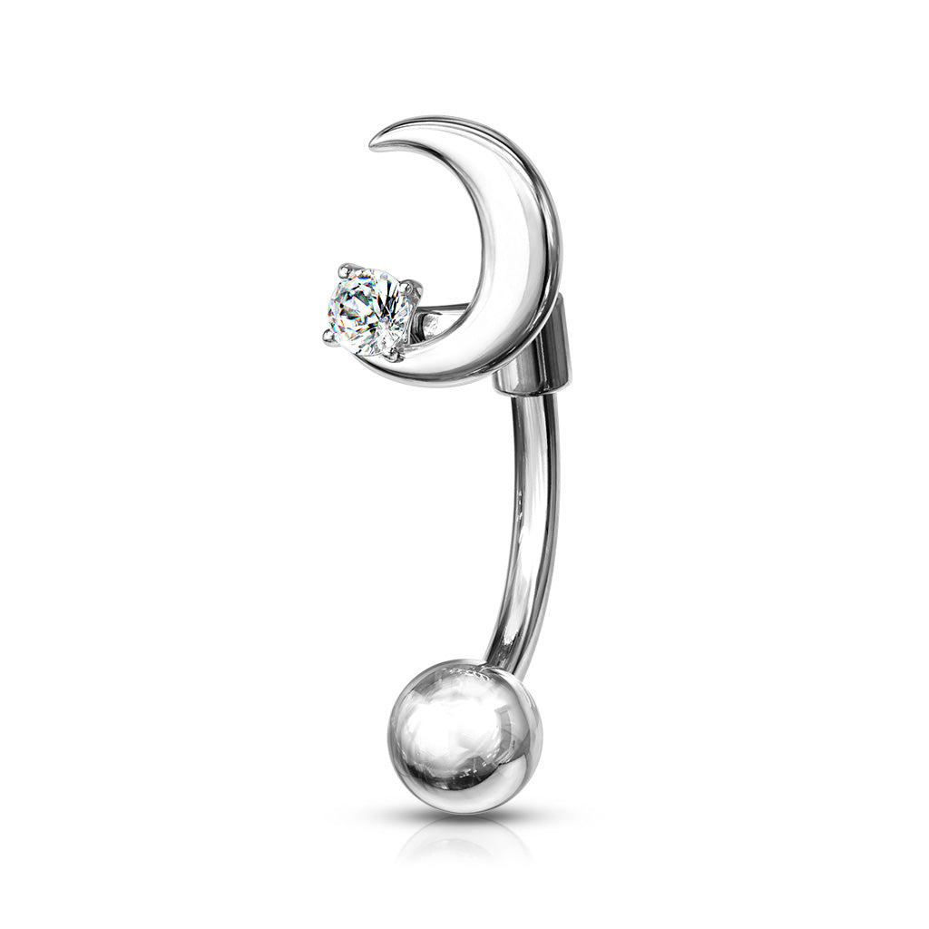 Surgical Steel & Brass Crescent Moon with Crystal Star Curved Barbell External Thread (Clearance)