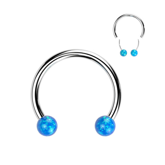 Threadless Titanium Horseshoe with Opal Ball Ends